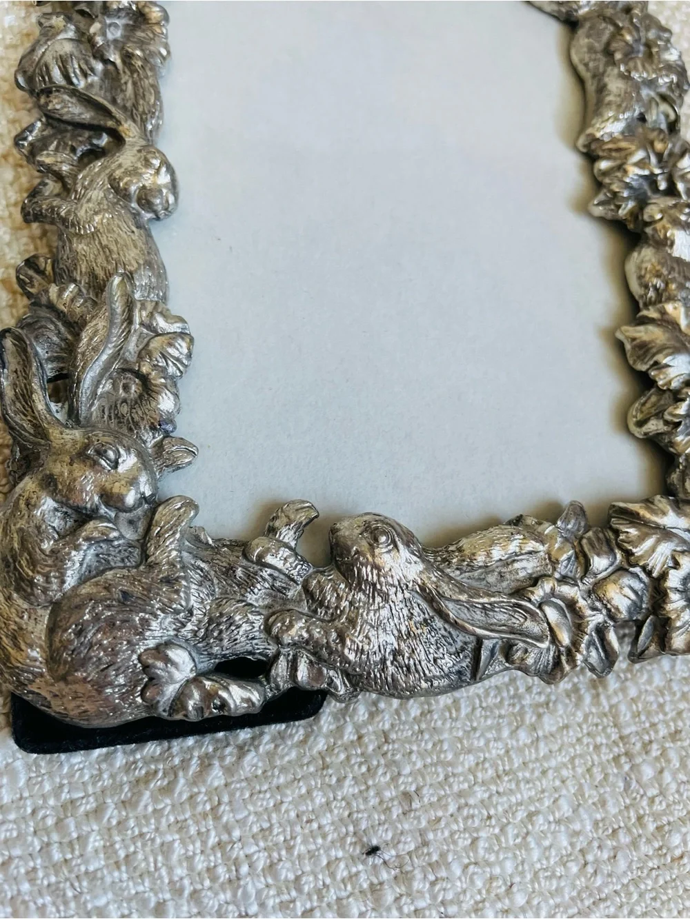 Botanical Bunny Rabbit Pewter Silver Nursery Ornate Picture Frame Fits 3.5x4.5”